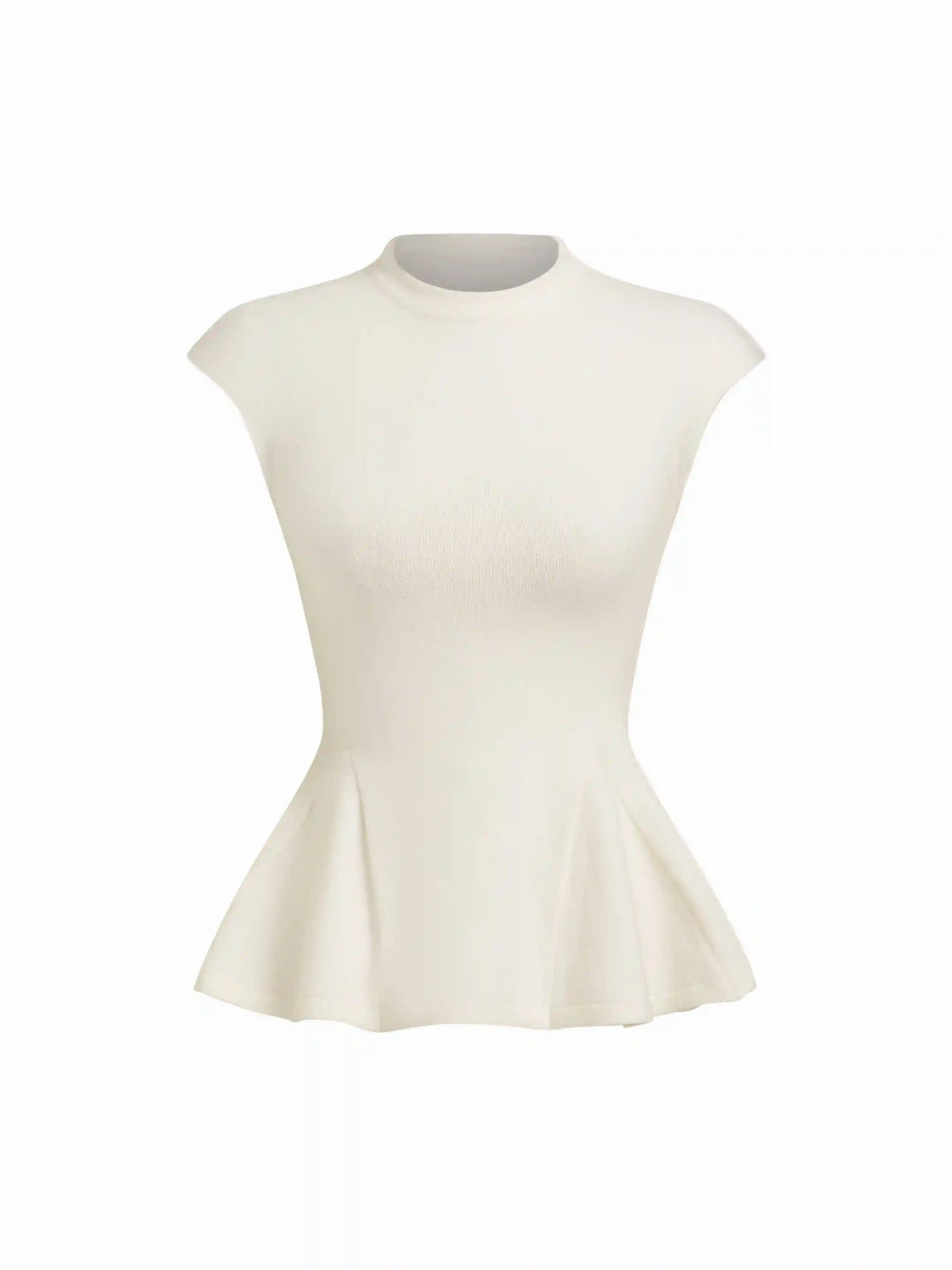 Knit Stand Collar Peplum Hem Short Sleeve Top