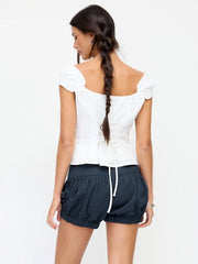 Cotton-blend Mid Rise Metal Detail Bloomer Shorts