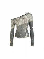Asymmetrical Neck Conversational Top