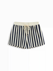 Color-Blocked Stripes Collar Top & Mid Rise Drawstring Shorts Set
