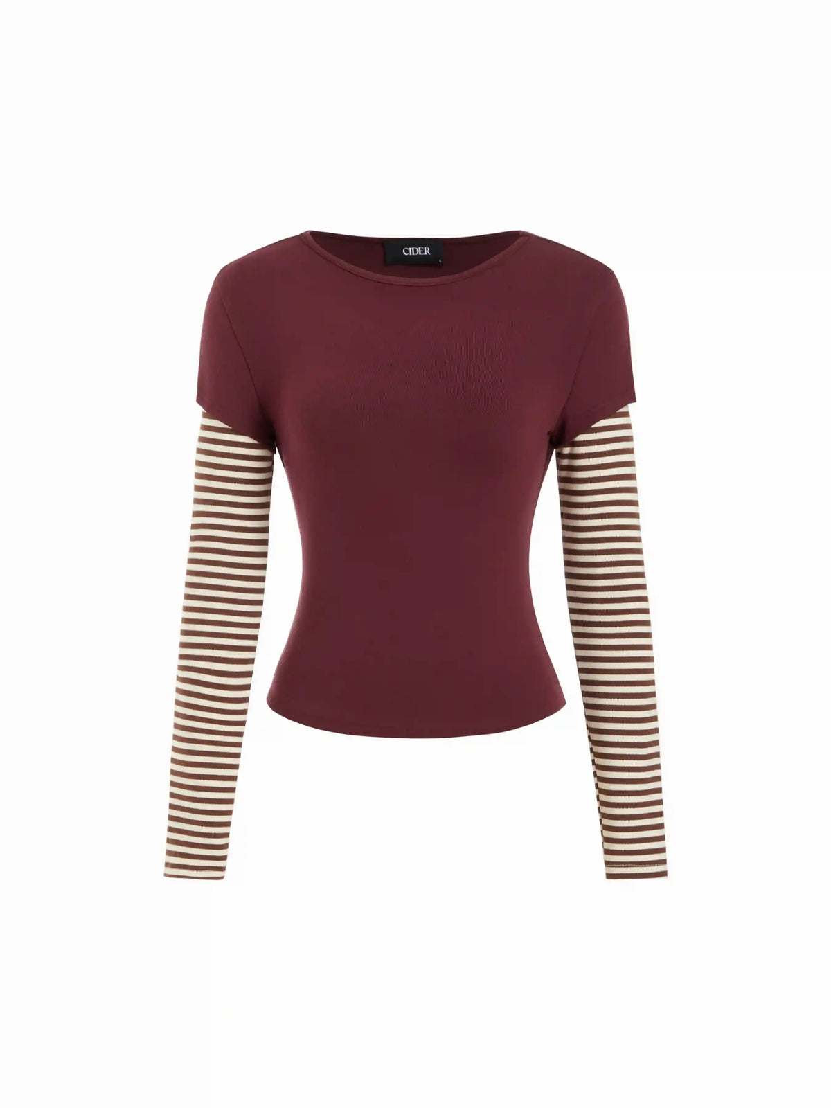 Cotton Striped Round Neckline Colorblock Top