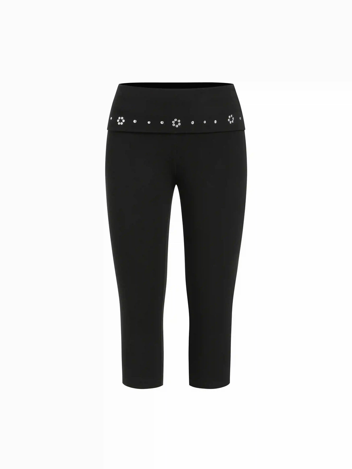 High Stretch Cotton-blend Low Rise Geometric Rhinestone Capri Pants