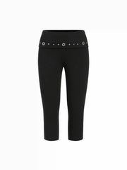 High Stretch Cotton-blend Low Rise Geometric Rhinestone Capri Pants