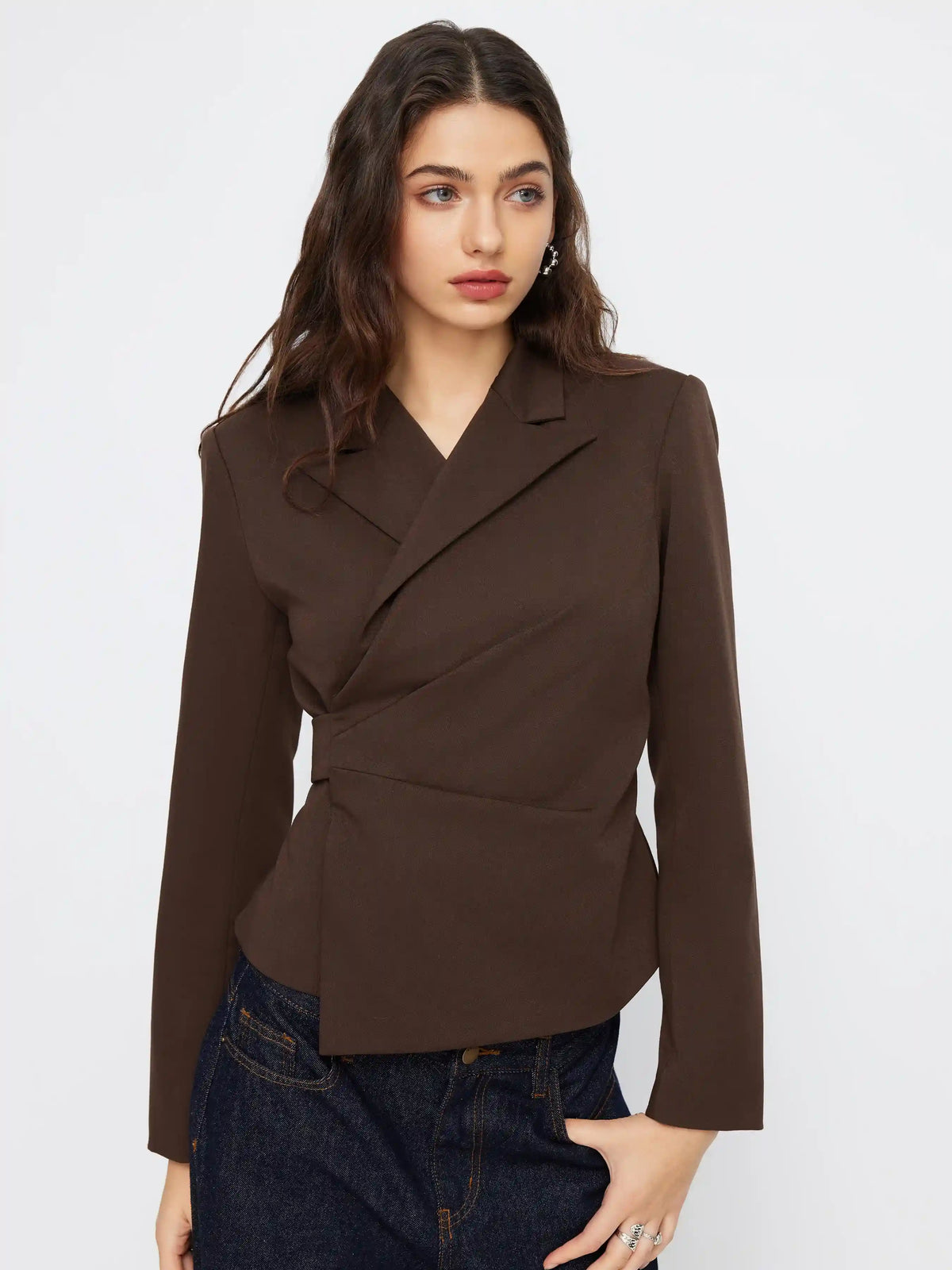 Collar Wrap Button Tie Back Blazer