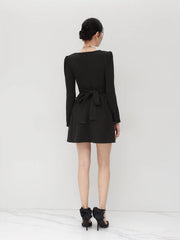Square Neck Tie Back Ruffle Mini Dress