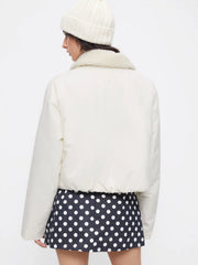 Collar Bowknot Zip Through Oversized Cropped Puffer