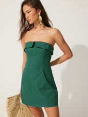 Linen-blend High Rise A-line Mini Bandeau Dress