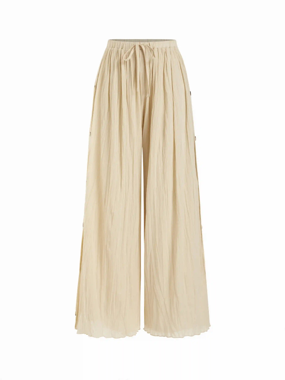 Linen-blend Mid Rise Side Button Wide Leg Trousers