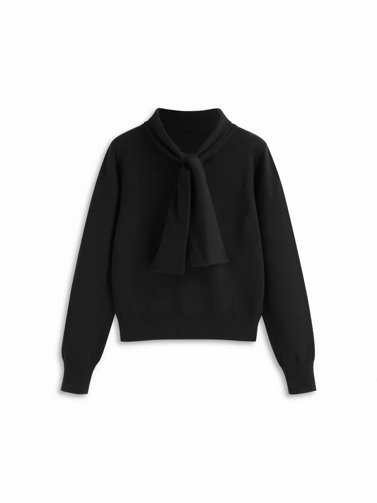 Knit Stand Collar Tie Front Button Long Sleeve Top