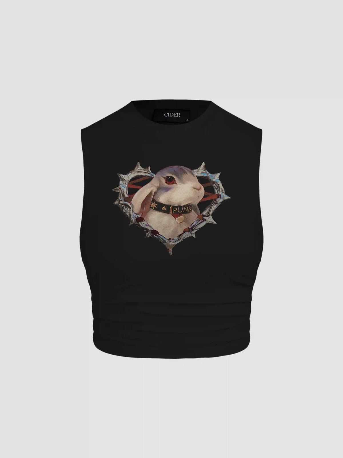 Punk Rabbit Graphic Round Neckline Ruched Crop Tank Top