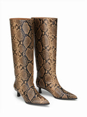 POINTED-TOE SNAKE PATTERN KNEE HIGH BOOTS