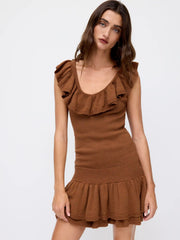 Knit V-neck Ruffle Layered Mini Dress