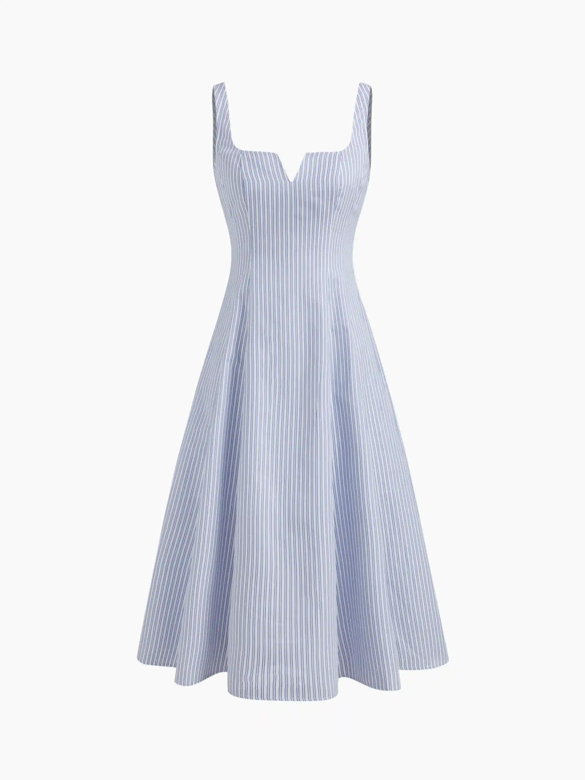Square Neck Stripe Ruffle Hem Midi Dress