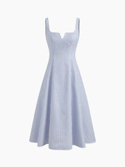 Square Neck Stripe Ruffle Hem Midi Dress