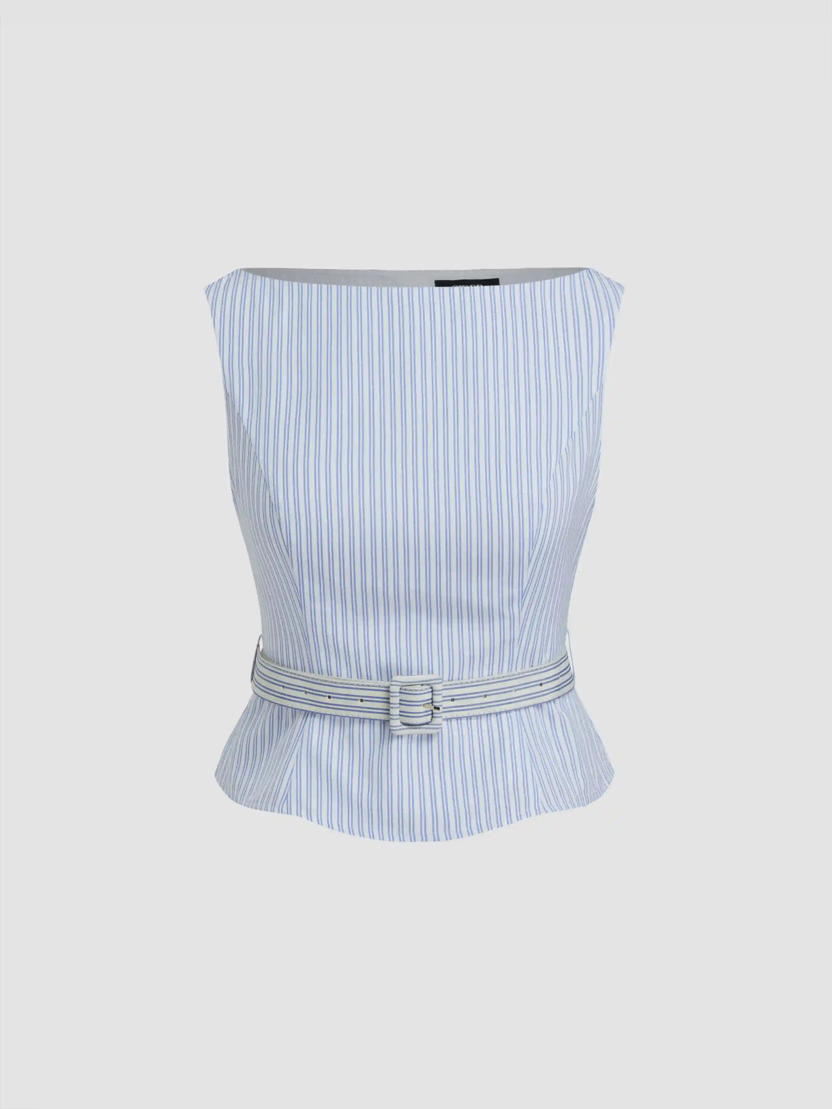 Cotton-blend Boat Neck Stripe Top With Belt