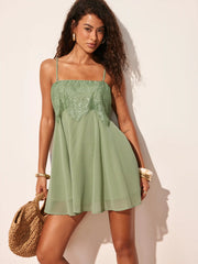 Chiffon Lace Panel A-line Cami Mini Dress