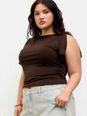 Boat Neck Twisted Split Sleeve Top Curve & Plus