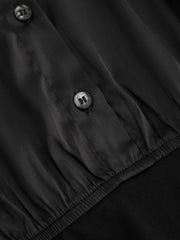 Satin Collar Solid Long Sleeve Shirt Bodysuit