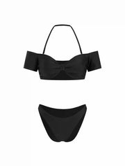 Off-shoulder Bowknot Tube top Low Rise Cheeky Bikini Set