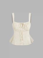 Cotton Square Neck Broderie Anglaise Knotted Ruffle Tank Top