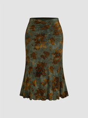 Mid Rise Floral Ruched Maxi Skirt Curve & Plus