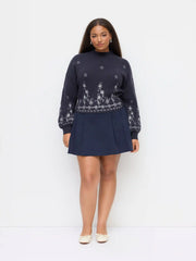 Knit Floral High Neck Lantern Sleeve Crop Top Curve & Plus
