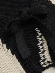 Knit V-neck Striped Tie Front Cardigan