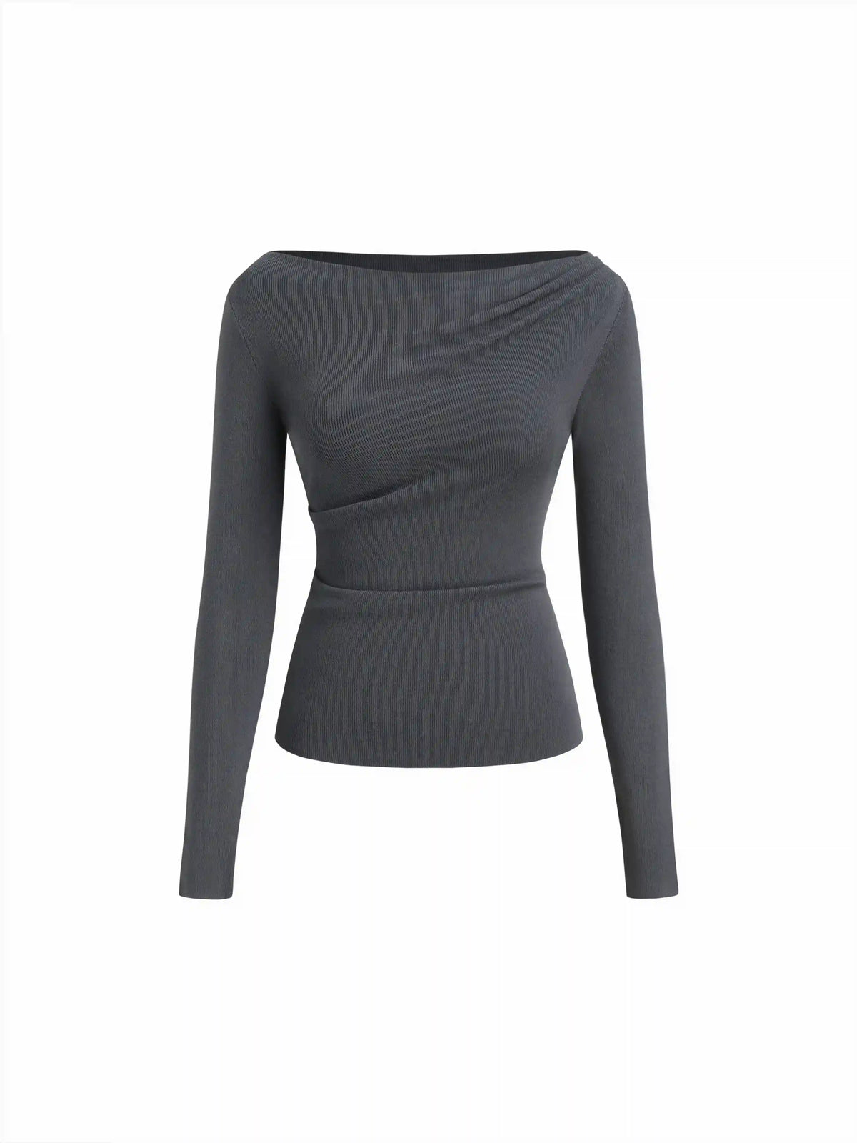 Knit Boat Neck Long Sleeve Ruched Top