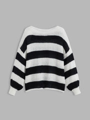 Knit Boat Neck Striped Long Sleeve Sweater