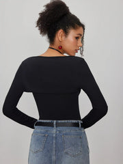 V-neck Solid Bodysuit With Long Sleeve Shrug