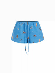 Cotton-Blend Mid Rise Dog Graphic Elastic Waist Shorts
