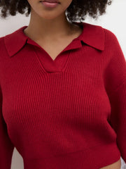 Knitted Polo Collar Solid Sweater