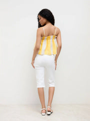 Stripe Shirred Lettuce Trim Cami Top