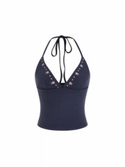 Cotton-blend Floral V-neck Sleeveless Crop