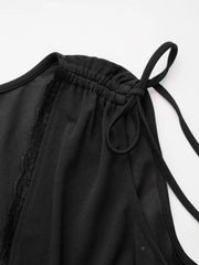 V-neck Lace Trim Ruched Bowknot Mid Rise Wide Leg Jumpsuit Curve & Plus
