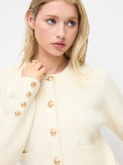 Knit Wool-blend Round Neckline Metal Button Cardigan
