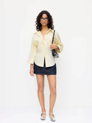 Cotton-blend Middle Sleeve Blouse