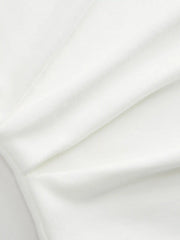 Cotton-blend Boat Neck Ruched Asymmetrical Hem Long Sleeve Tee