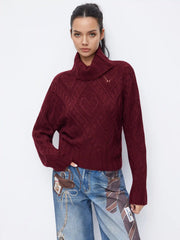 Cable Knit Turtleneck Heart Sweater