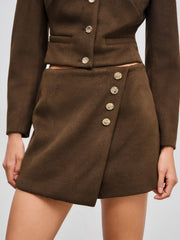 Wool-like Mid Rise Solid Button Mini Skort