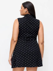 Cotton-blend Polka Dot Asymmetrical Neckline Ruched Mini Dress Curve & Plus