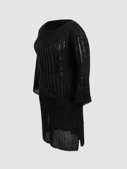 Knit U-neck Sequin Split Midi Dress Curve & Plus