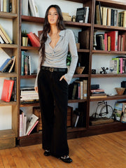Collar Bell Sleeve Ruched Layered Top