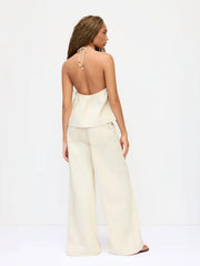 Denim Low Rise Washed Twist Knotted Belted Wide Leg Jeans