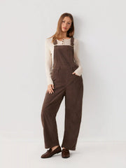 Corduroy Square Neck Metal Detail Barrel-leg Jumpsuit