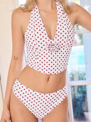 Polka Dot Halter Rosette Cheeky Bikini Set