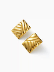 SQUARE 18K GOLD PLATED STAINLESS STEEL TEXTURED STUD EARRINGS