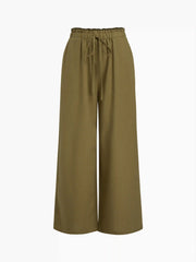 Linen-blend Mid Rise Elastic Waist Wide Leg Trousers