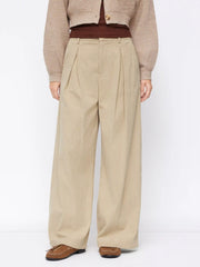 Corduroy Mid Rise Pleated Wide Leg Trousers