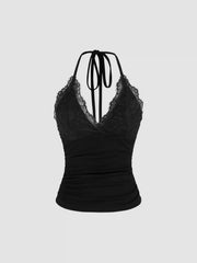 Halter Neckline Solid Backless Crop Top